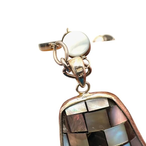 Womens Necklace Sterling Silver Inlay Pearl Pendant LUC 925 Designer - Picture 3 of 6